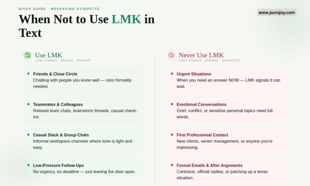 When Not to Use LMK in Text